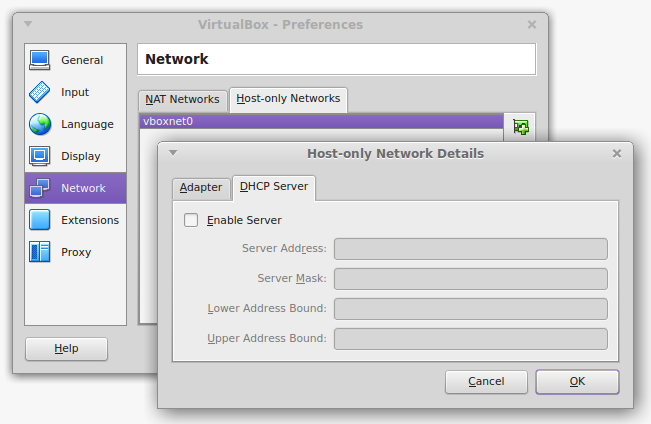 Physical Host Only DHCP Network